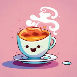 An 8K, high resolution, colorful cartoon-style image of a steaming cup of tea.