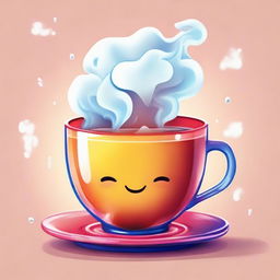 An 8K, high resolution, colorful cartoon-style image of a steaming cup of tea.