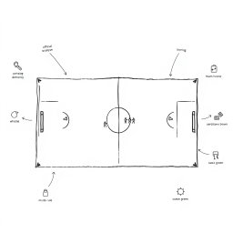 Create a professional doodle-style illustration intended for a corporate presentation featuring a football field sketched in a simple, minimalist way