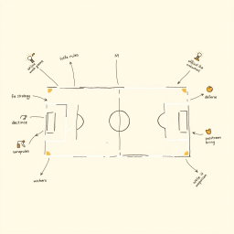 Create a professional doodle-style illustration intended for a corporate presentation featuring a football field sketched in a simple, minimalist way