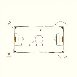 Create a professional doodle-style illustration for a corporate presentation featuring a football field illustrated in a portrait orientation using a simple sketch style