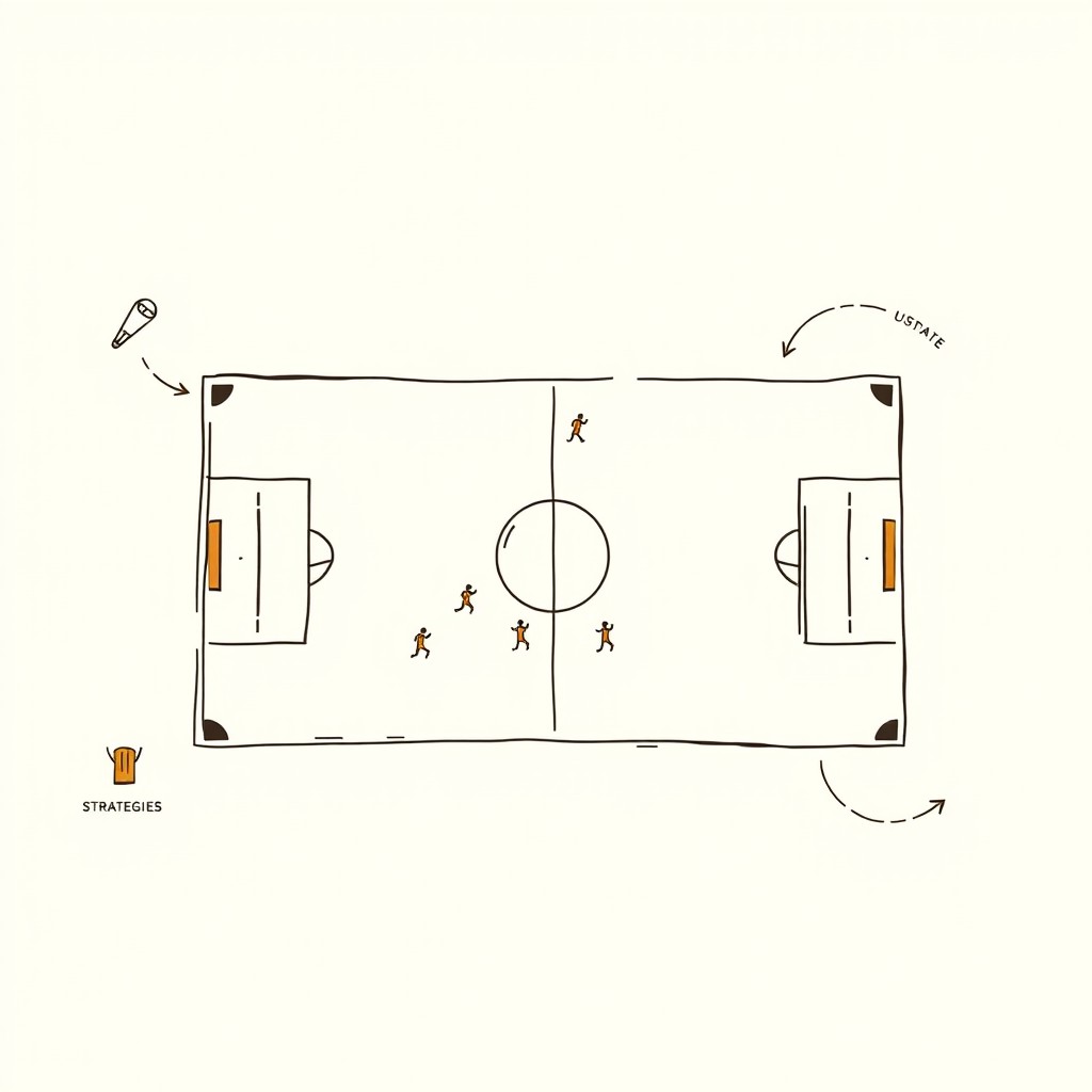 Create a professional doodle-style illustration for a corporate presentation featuring a football field illustrated in a portrait orientation using a simple sketch style