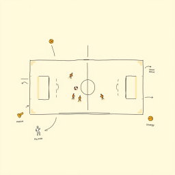 Create a professional doodle-style illustration for a corporate presentation featuring a football field illustrated in a portrait orientation using a simple sketch style