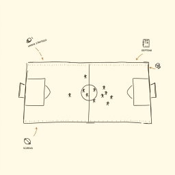 Create a professional doodle-style illustration for a corporate presentation featuring a football field illustrated in a portrait orientation using a simple sketch style