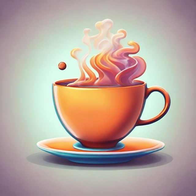 An 8K, high resolution, colorful cartoon-style image of a steaming cup of tea.