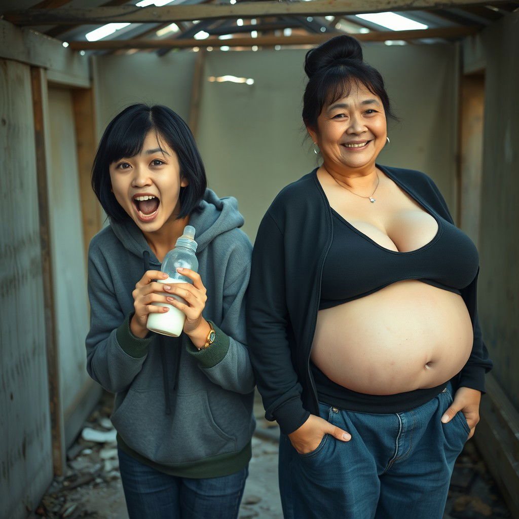 In a rundown abandoned shack, a 19-year-old Chinese woman, who is both petite and malnourished, holds a baby bottle filled with milk
