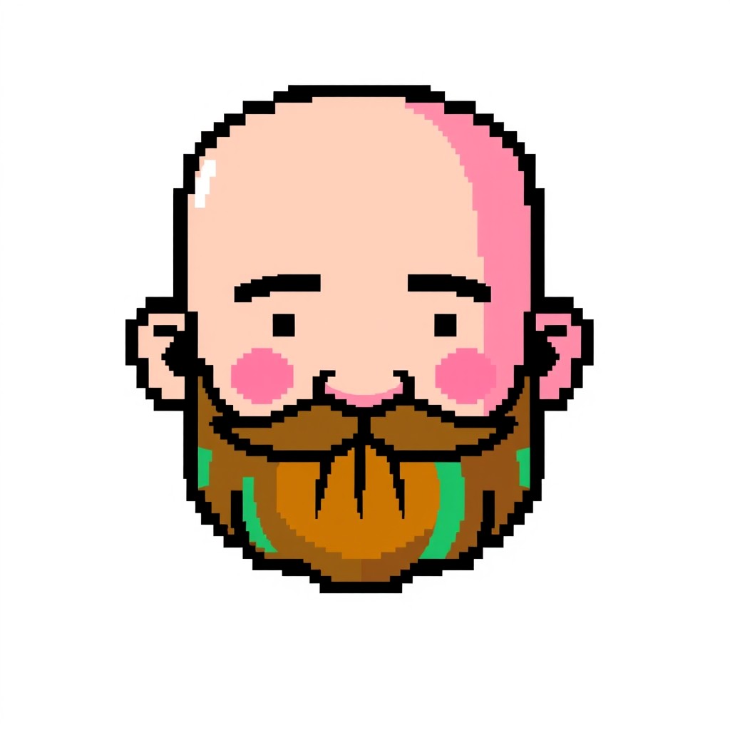 A 32x32 pixel art icon featuring a bald head with a well-defined beard, designed in a simple style