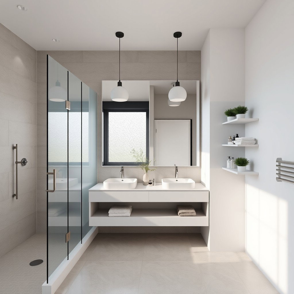 A sleek and modern bathroom design for a space measuring 6