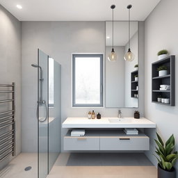A sleek and modern bathroom design for a space measuring 6