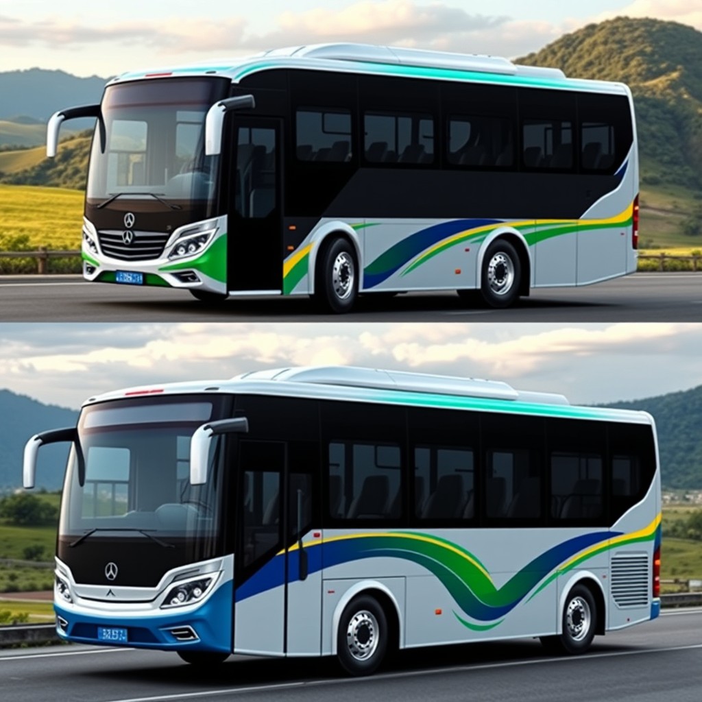 A Brazilian highway bus body designed to showcase a competitive edge against real Brazilian bus bodies