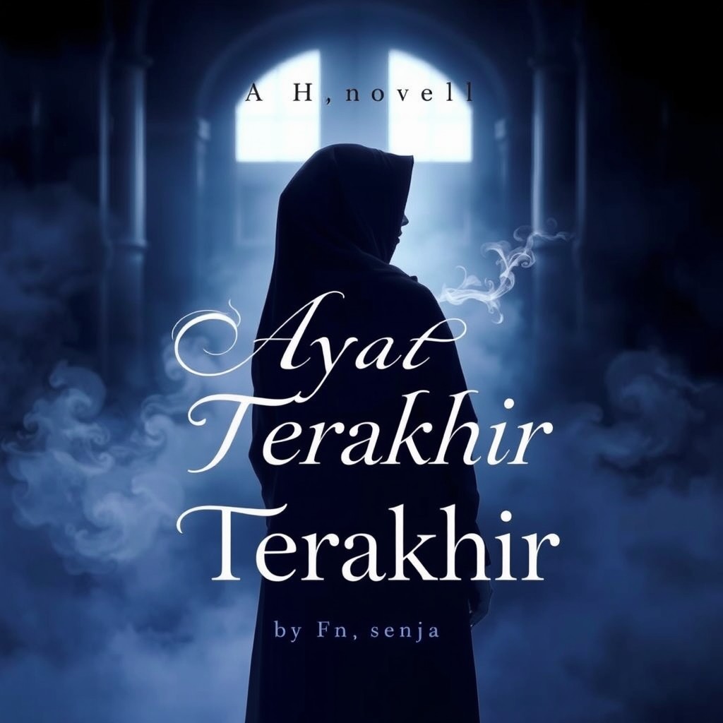 A captivating book cover for a novel titled 'Ayat Terakhir' by Fn_senja