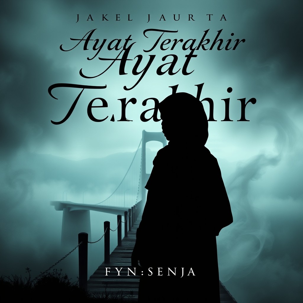 A visually striking book cover for the novel titled 'Ayat Terakhir' by Fn_Senja