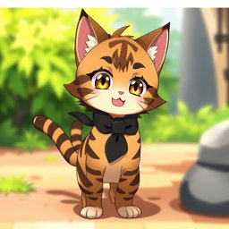 An anime-style tabby cat boy featuring distinct feline characteristics, such as large, expressive cat-like eyes that sparkle with mischief