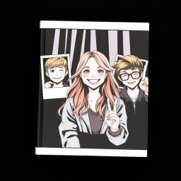 A book cover featuring one girl and two boys, all set against a black background