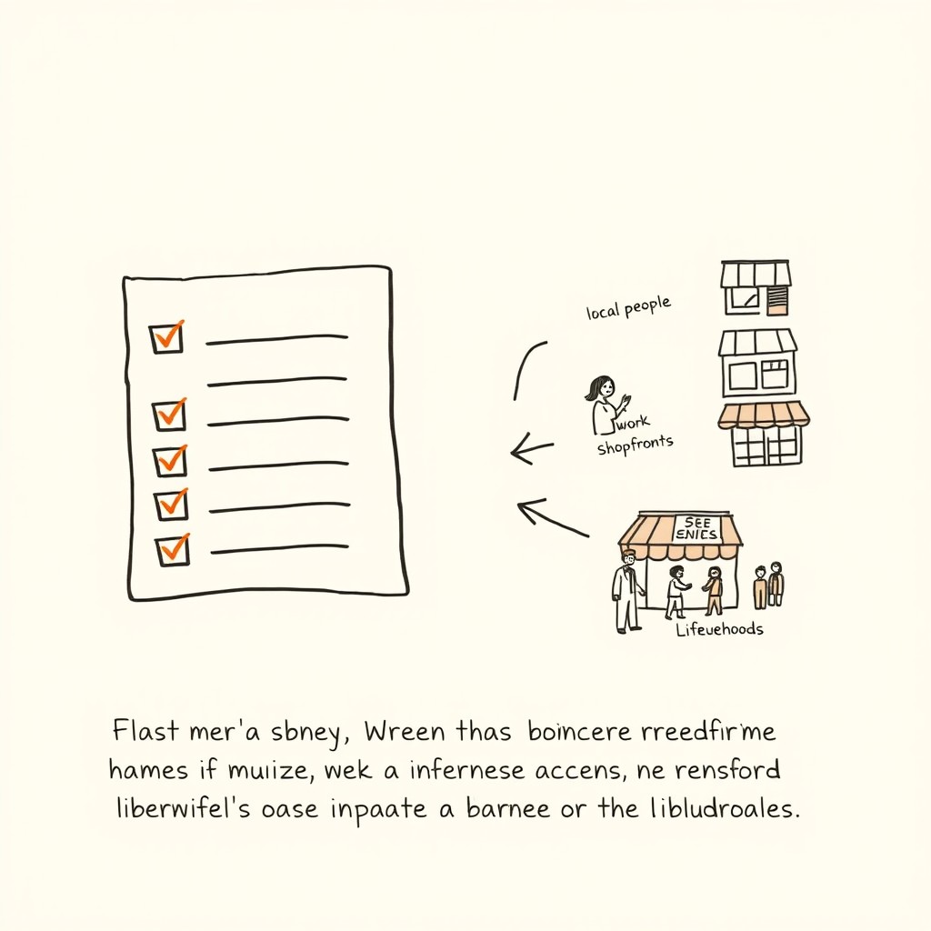 Create a professional doodle-style illustration for a corporate presentation featuring a split-scene concept