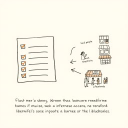 Create a professional doodle-style illustration for a corporate presentation featuring a split-scene concept
