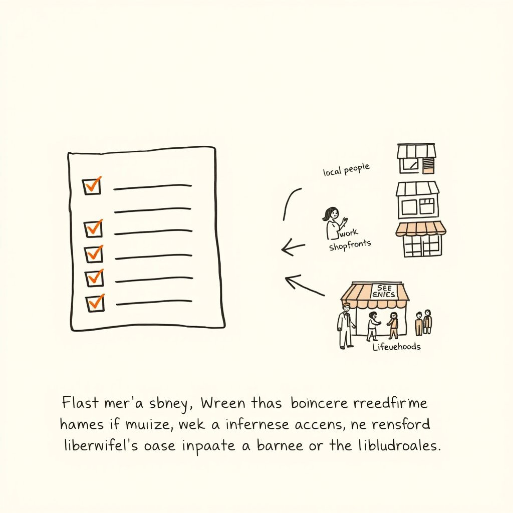 Create a professional doodle-style illustration for a corporate presentation featuring a split-scene concept