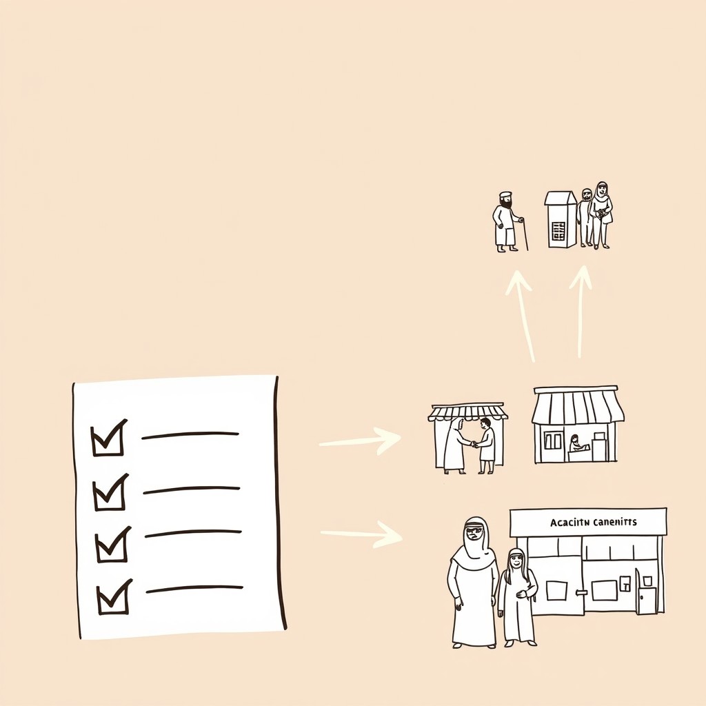 Create a professional doodle-style illustration for a corporate presentation featuring a split-scene concept