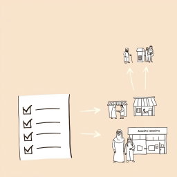 Create a professional doodle-style illustration for a corporate presentation featuring a split-scene concept
