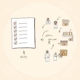 Create a professional doodle-style illustration for a corporate presentation featuring a split-scene concept