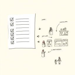 Create a professional doodle-style illustration for a corporate presentation featuring a split-scene concept