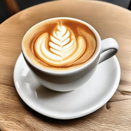 A beautifully presented coffee with remarkable latte art on the surface.