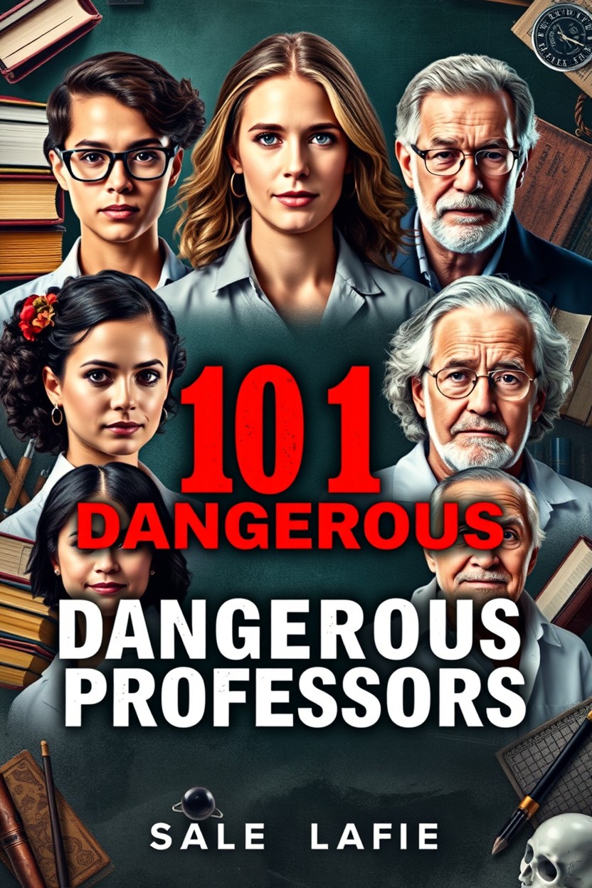 A captivating and intriguing book cover titled "101 Dangerous Professors" featuring a collage of eight diverse, real-life individuals