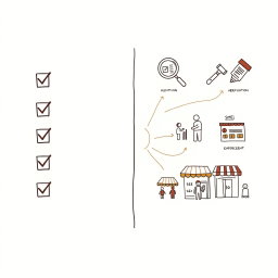 Create a professional doodle-style illustration for a corporate presentation featuring a split visual