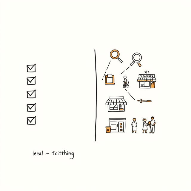 Create a professional doodle-style illustration for a corporate presentation featuring a split visual