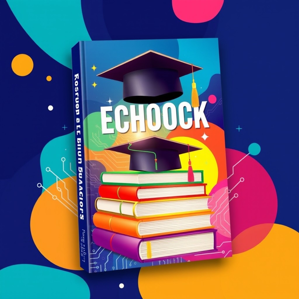 Design a vibrant and eye-catching book cover for a second partial featuring a blend of academic elements, such as books and a graduation cap