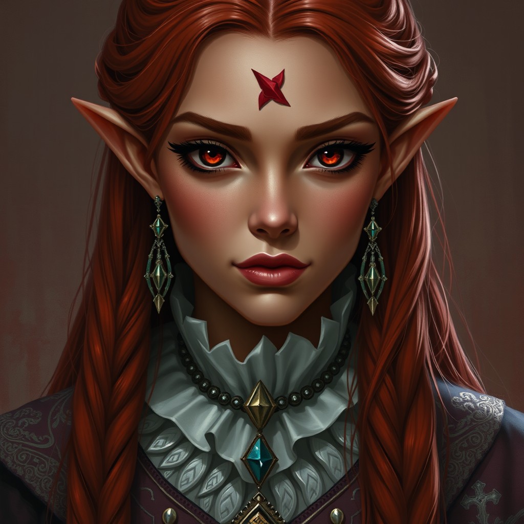 A highly detailed and realistic portrait of a tiefling with red skin and completely black eyes devoid of whites, styled according to Dungeons & Dragons