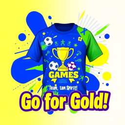 A vibrant concept for a t-shirt design featuring a Royal Blue and Green theme, perfectly suited for a school games event