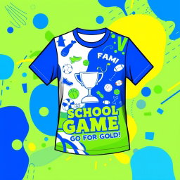 A vibrant concept for a t-shirt design featuring a Royal Blue and Green theme, perfectly suited for a school games event