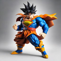 An incredible fusion of Goku from Dragon Ball Z and Superman. A figure embodying the combined might and characteristics of two iconic superheroes.