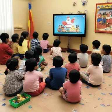 The social occasion was filled with laughter as children gathered around to watch their favorite cartoons.