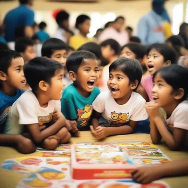 The social occasion was filled with laughter as children gathered around to watch their favorite cartoons.