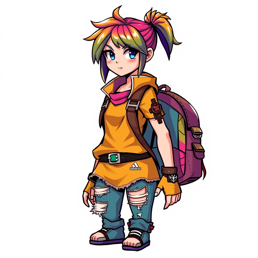 A vibrant character sprite of a female protagonist, sized 16x32 pixels