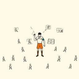 Create a professional doodle-style illustration for a corporate presentation featuring a football field populated with 22 players depicted in simple sketch icons