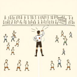 Create a professional doodle-style illustration for a corporate presentation featuring a football field populated with 22 players depicted in simple sketch icons