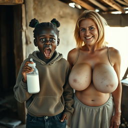 In an abandoned, impoverished shack, an intense scene takes shape featuring a 19-year-old malnourished African woman with very dark skin