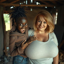 Inside an abandoned shack in Africa, a whimsical and surreal scene unfolds