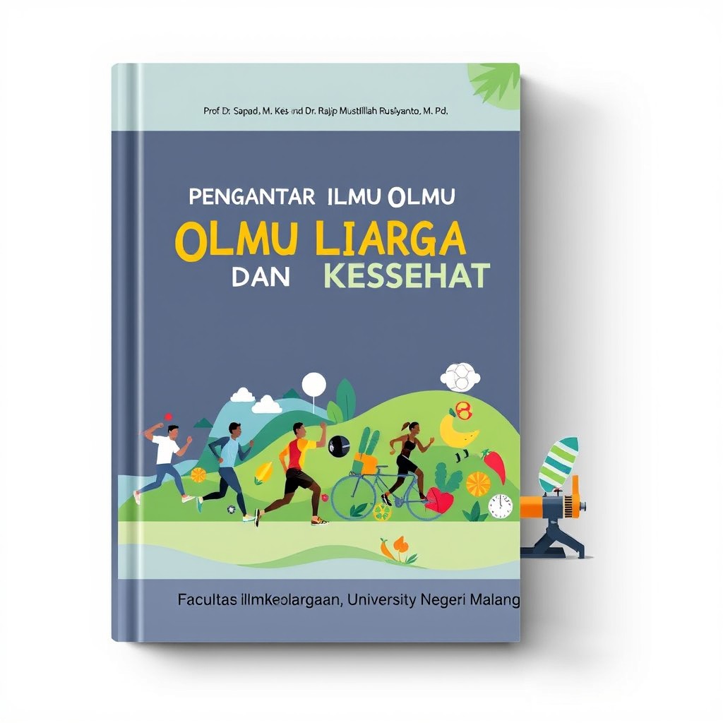 A book cover design for 'Pengantar Ilmu Olahraga dan Kesehatan' authored by Prof