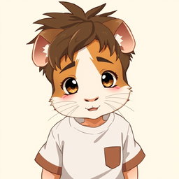 An anime-style guinea pig boy depicted as a human, featuring a cute and expressive face with a human nose