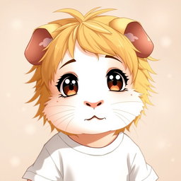 An anime-style guinea pig boy represented as a human, featuring a completely human-like face without any fur