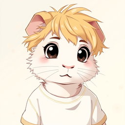 An anime-style guinea pig boy represented as a human, featuring a completely human-like face without any fur