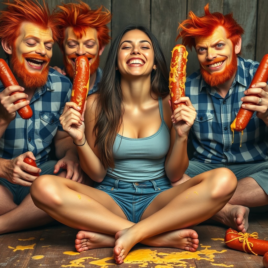 A hot Latina young woman, 18 years old, sitting cross-legged with her eyes closed and a joyful smile on her face