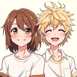 Two anime boy twins standing side by side, showcasing their unique appearances while sharing a striking resemblance