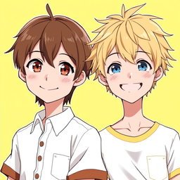 Two anime boy twins standing side by side, showcasing their unique appearances while sharing a striking resemblance