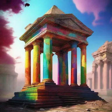 The sacred temple, once vibrant with color, had now succumbed to age and appeared with a dull dinge, symbolizing the passage of time and devotion.