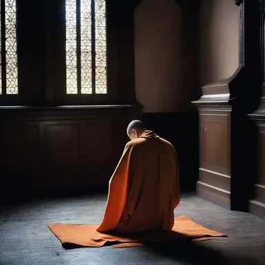 The monk spent hours praying in the dimly lit, dinged chapel.